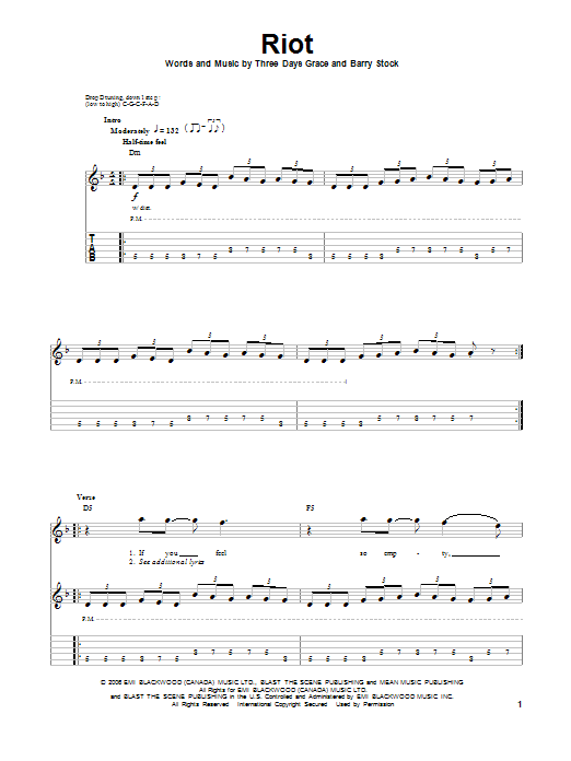 Three Days Grace Riot Sheet Music Notes Chords Download Rock