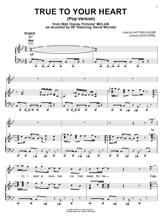 True To Your Heart (from Mulan) sheet music