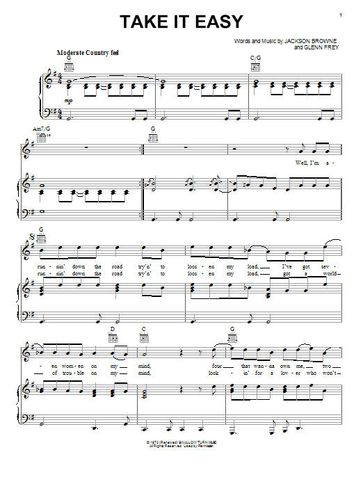 Take It Easy Piano Sheet Music Onlinepianist