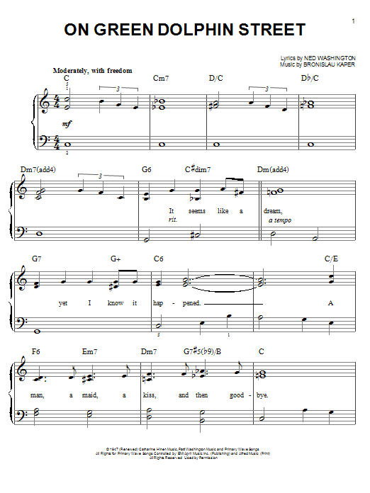 Bronislau Kaper On Green Dolphin Street Sheet Music Notes Chords