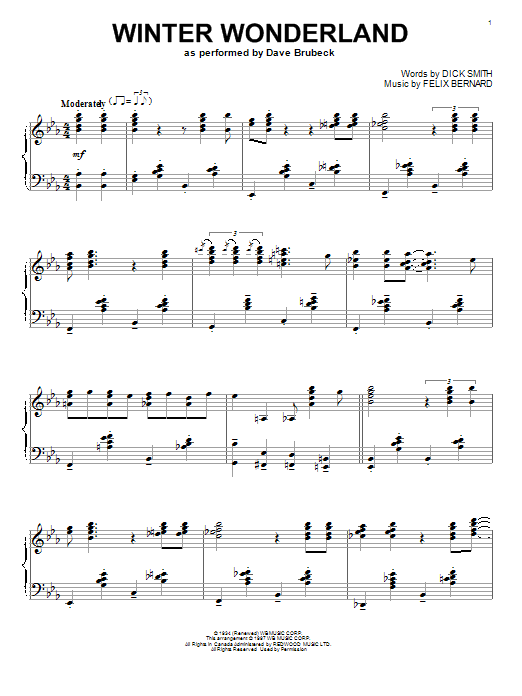 Felix Bernard Winter Wonderland Sheet Music Notes Chords