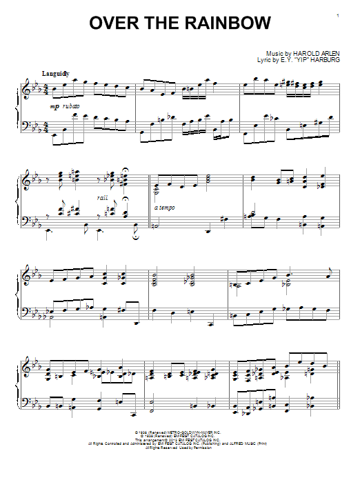 Harold Arlen Over The Rainbow Sheet Music Notes Chords Download