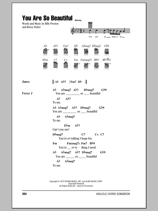 Joe Cocker You Are So Beautiful Sheet Music Notes Chords