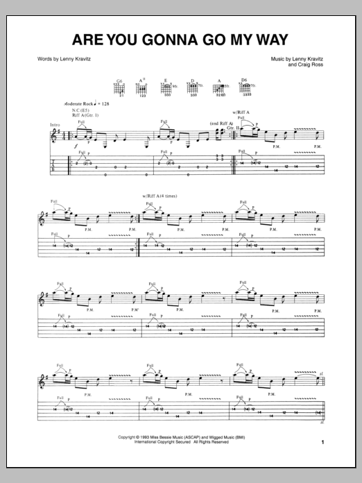 Are You Gonna Go My Way Tab Pdf Lenny Kravitz Are You Gonna Go My Way Chords Sheet Music Notes