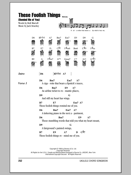 Holt Marvell These Foolish Things Remind Me Of You Sheet Music Notes Chords Download Jazz Notes Ukulele With Strumming Patterns Pdf Print 99829