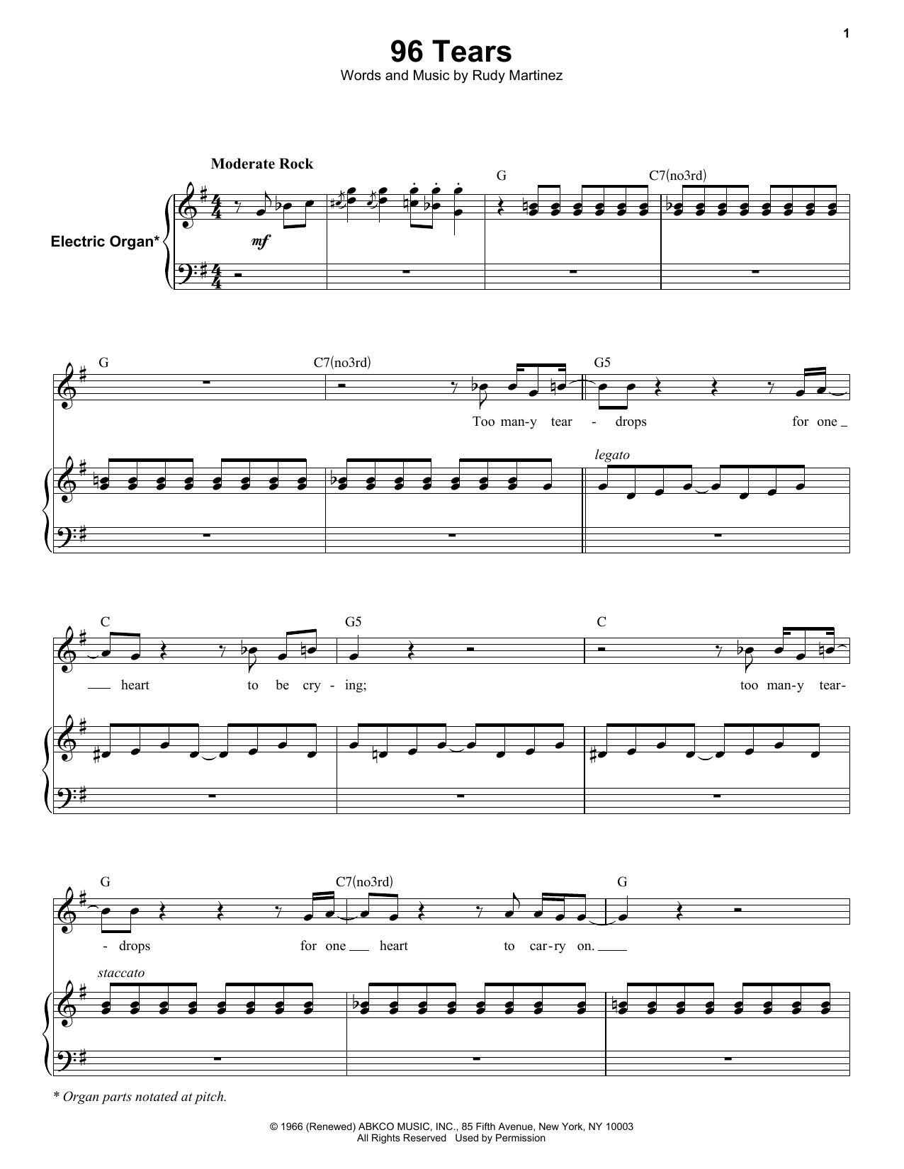 ? and the Mysterians 96 Tears Sheet Music Notes & Chords for Keyboard Transcription - Download or Print PDF