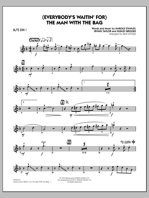 Rick Stitzel Everybody S Waitin For The Man With The Bag Alto Sax 1 Sheet Music Download Pdf Score 301787