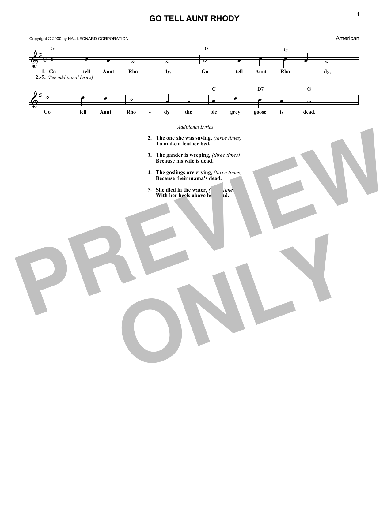 Traditional Go Tell Aunt Rhody The Ole Grey Goose Is Dead Sheet Music Download Pdf Score 181608