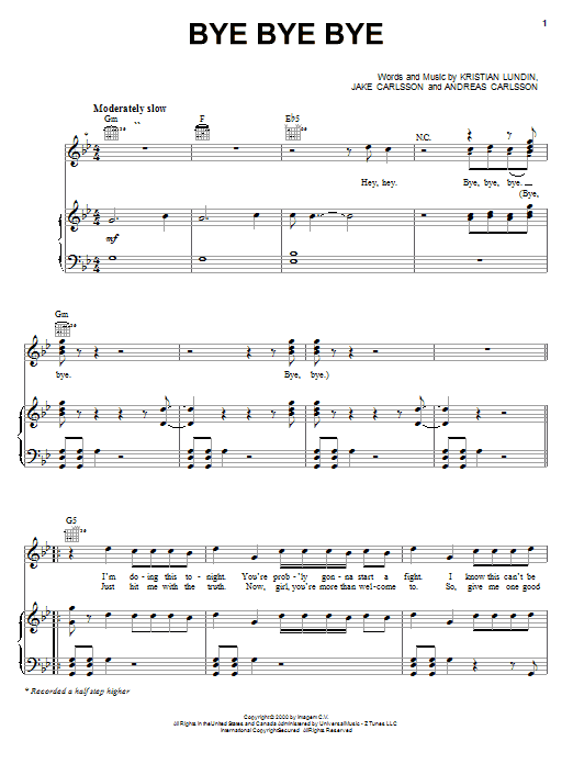 Preview 'N Sync Bye Bye Bye Pop sheet music, notes and chords for Easy Piano, SKU: 67662 Bye Bye Bye sheet music