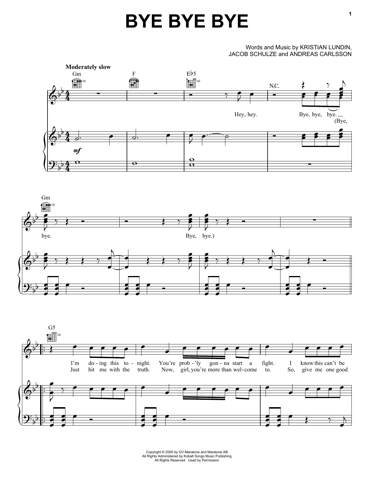 'N Sync Bye Bye Bye Sheet Music Notes & Chords for Easy Piano - Download or Print PDF