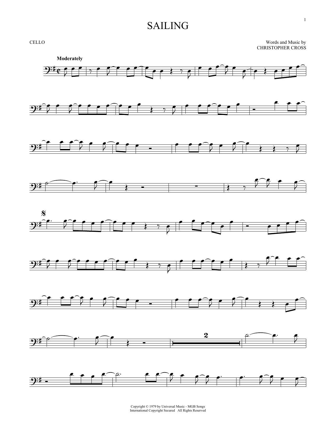 'N Sync Sailing Sheet Music Notes & Chords for Cello - Download or Print PDF
