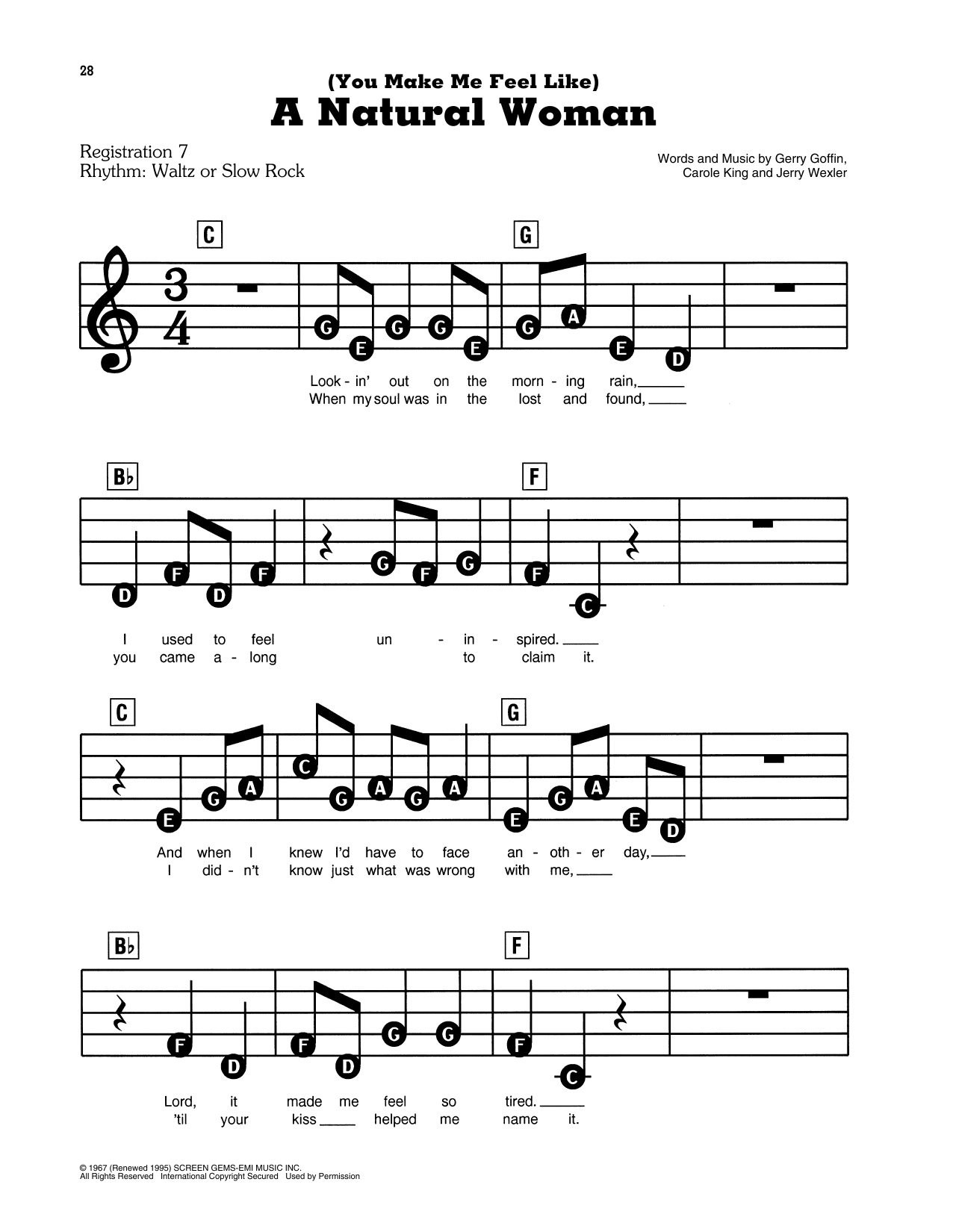 Aretha Franklin "(You Make Me Feel Like) A Natural Woman" Sheet Music ...