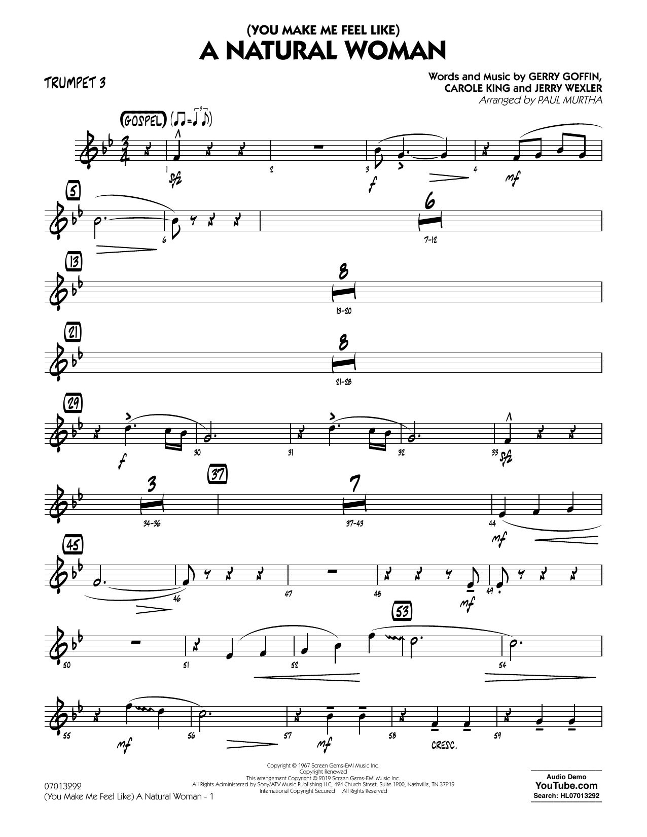 Aretha Franklin You Make Me Feel Like A Natural Woman Arr Paul Murtha Trumpet 3 Sheet Music Download Pdf Score 408715