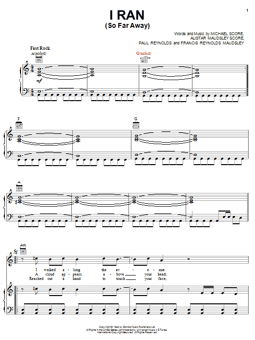 A Flock Of Seagulls I Ran (So Far Away) Sheet Music Notes & Chords for Piano, Vocal & Guitar (Right-Hand Melody) - Download or Print PDF