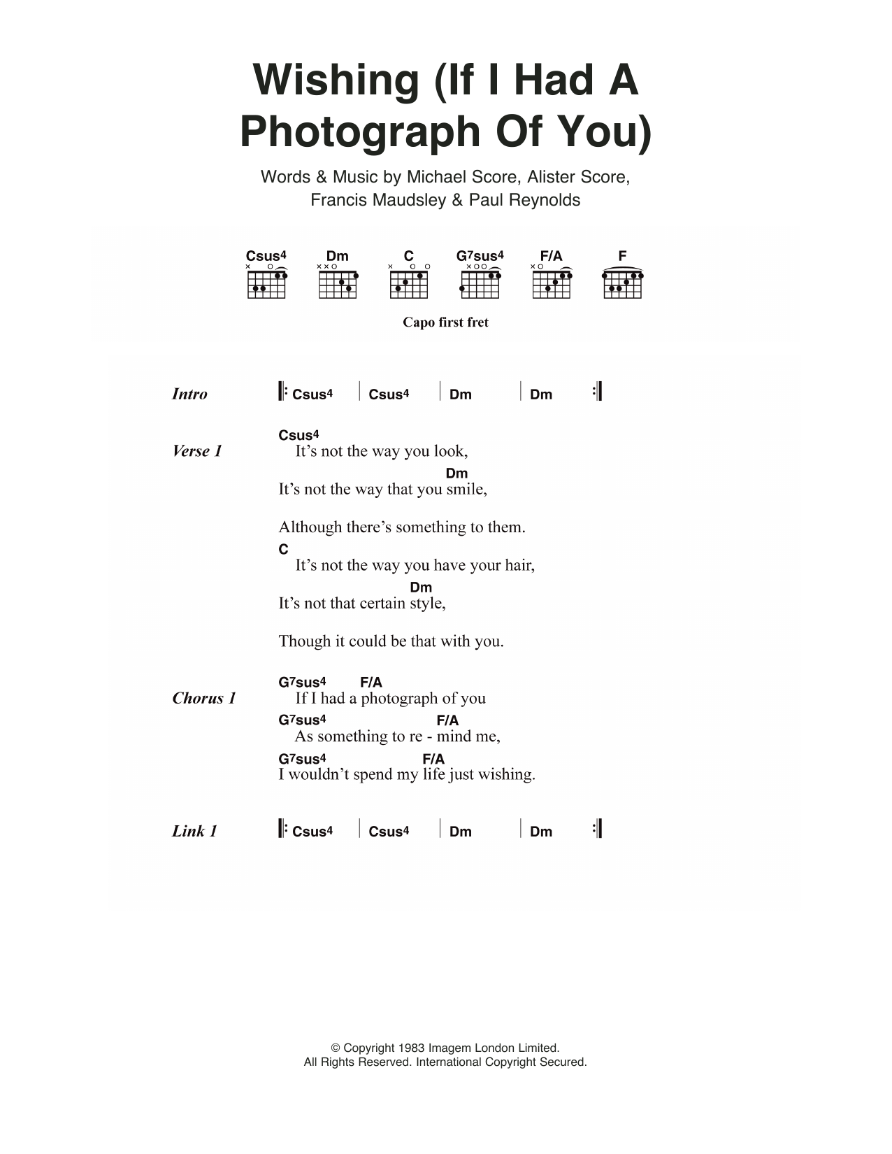 A Flock Of Seagulls Wishing (If I Had A Photograph Of You) Sheet Music Notes & Chords for Keyboard - Download or Print PDF