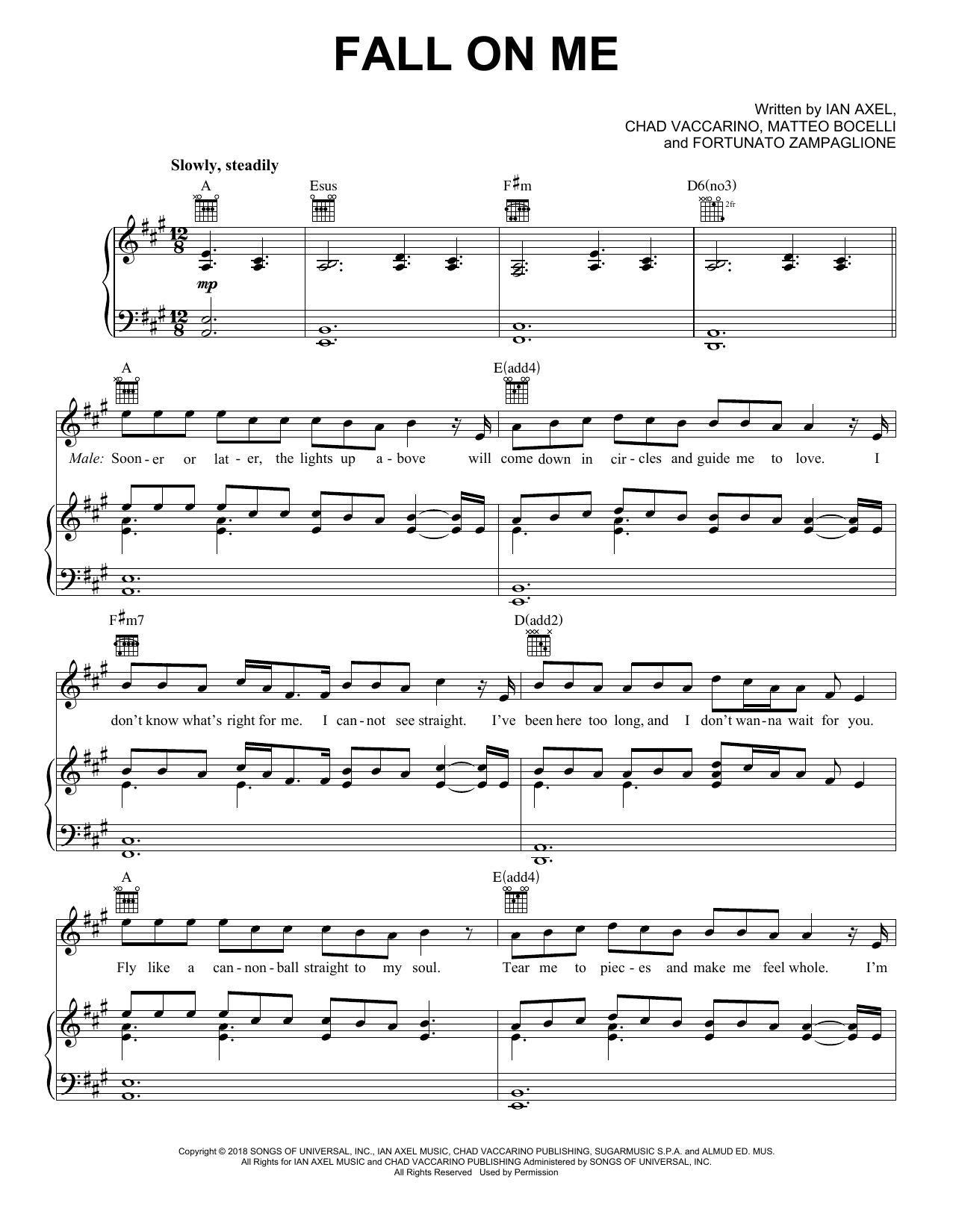 A Great Big World & Christina Aguilera Fall On Me Sheet Music Notes & Chords for Piano, Vocal & Guitar (Right-Hand Melody) - Download or Print PDF