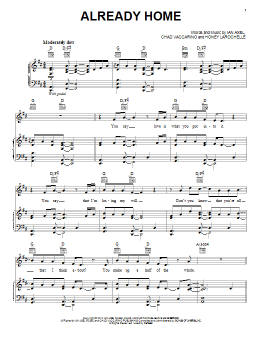 A Great Big World Already Home Sheet Music Notes & Chords for Piano, Vocal & Guitar (Right-Hand Melody) - Download or Print PDF