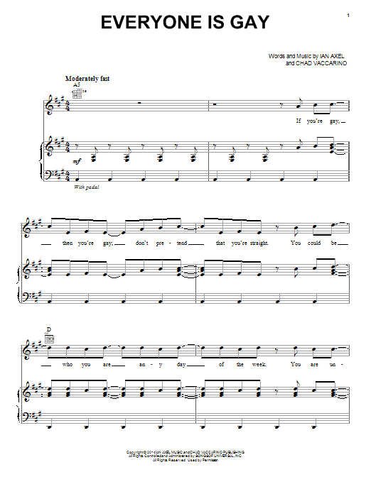 A Great Big World Everyone Is Gay Sheet Music Notes & Chords for Piano, Vocal & Guitar (Right-Hand Melody) - Download or Print PDF