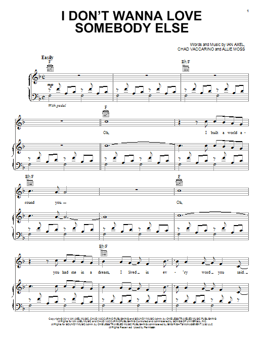 A Great Big World I Don't Wanna Love Somebody Else Sheet Music Notes & Chords for Piano, Vocal & Guitar (Right-Hand Melody) - Download or Print PDF