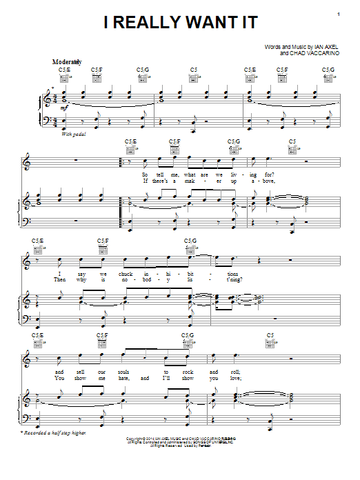 A Great Big World I Really Want It Sheet Music Notes & Chords for Piano, Vocal & Guitar (Right-Hand Melody) - Download or Print PDF