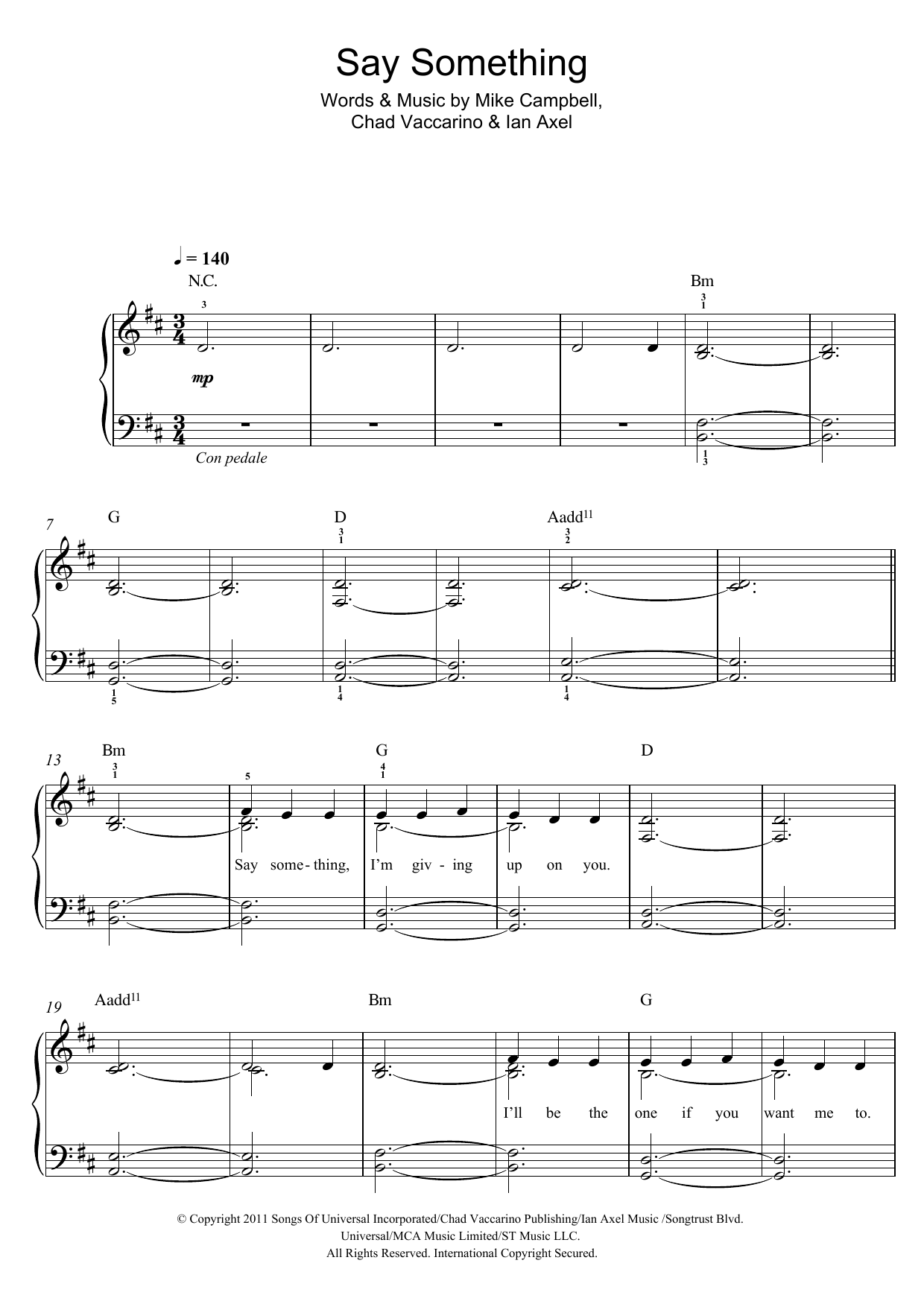 A Great Big World Say Something Sheet Music Notes & Chords for Piano & Vocal - Download or Print PDF
