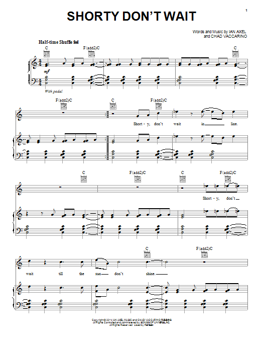 A Great Big World Shorty Don't Wait Sheet Music Notes & Chords for Piano, Vocal & Guitar (Right-Hand Melody) - Download or Print PDF