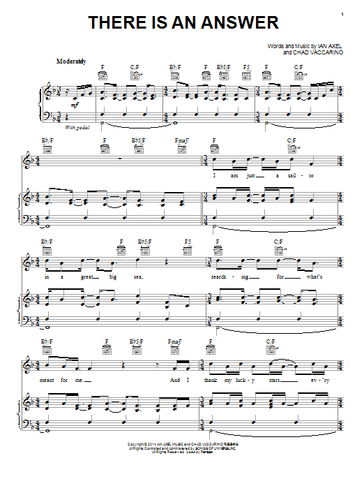 A Great Big World There Is An Answer Sheet Music Notes & Chords for Piano, Vocal & Guitar (Right-Hand Melody) - Download or Print PDF