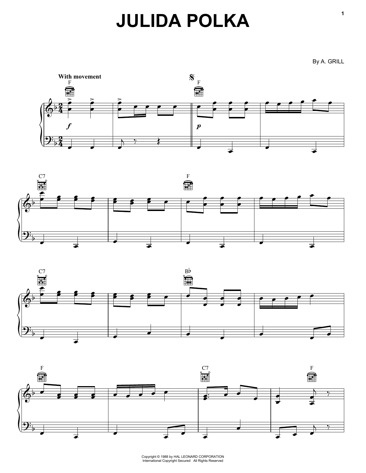 A. Grill Julida Polka Sheet Music Notes & Chords for Piano - Download or Print PDF