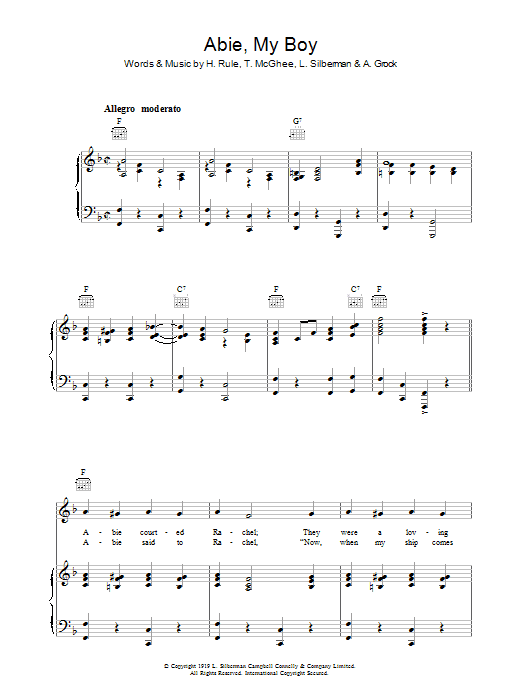 A. Grock Abie, My Boy Sheet Music Notes & Chords for Piano, Vocal & Guitar (Right-Hand Melody) - Download or Print PDF A. Grock Abie, My Boy Sheet Music Notes & Chords for Piano, Vocal & Guitar (Right-Hand Melody) - Download or Print PDF