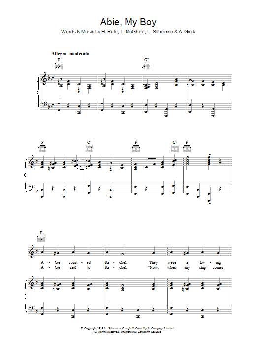 A. Grock Abie, My Boy Sheet Music Notes & Chords for Piano, Vocal & Guitar (Right-Hand Melody) - Download or Print PDF