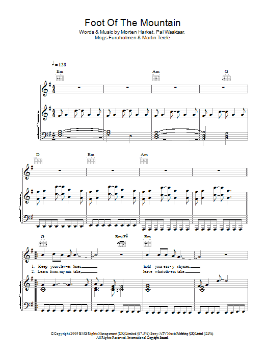 a-ha Foot Of The Mountain Sheet Music Notes & Chords for Piano, Vocal & Guitar - Download or Print PDF