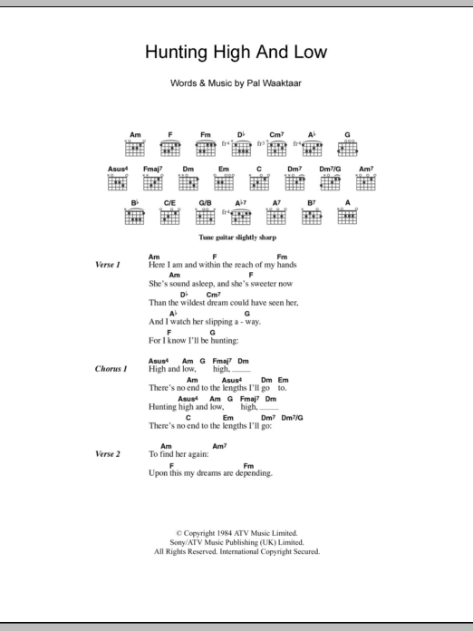 A-Ha Hunting High And Low Sheet Music Notes & Chords for Lyrics & Chords - Download or Print PDF