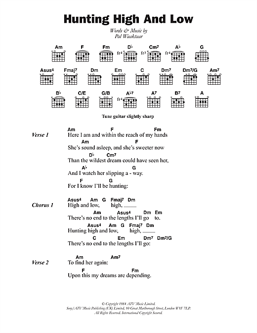 A-Ha Hunting High And Low Sheet Music Notes & Chords for Lyrics & Chords - Download or Print PDF