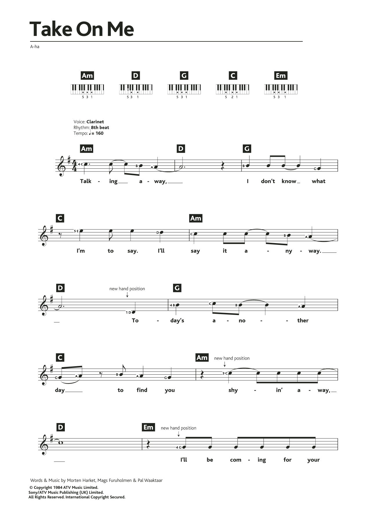 a-ha Take On Me Sheet Music Notes & Chords for Keyboard - Download or Print PDF