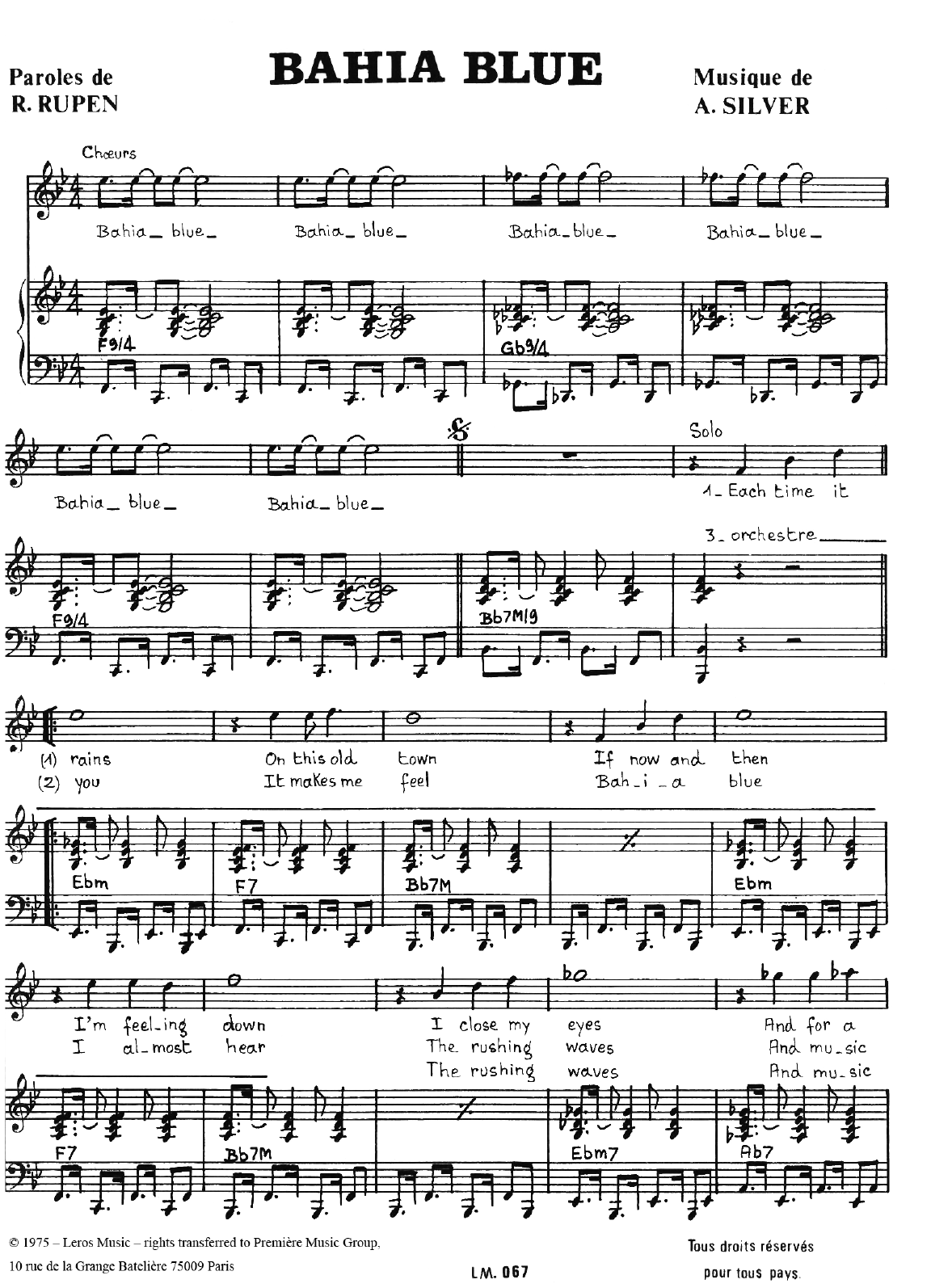 A Koulouris Bahia Blue Sheet Music Notes & Chords for Piano & Vocal - Download or Print PDF