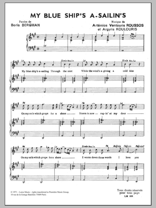 A Koulouris My Blue Ship's A Sailin' Sheet Music Notes & Chords for Piano & Vocal - Download or Print PDF