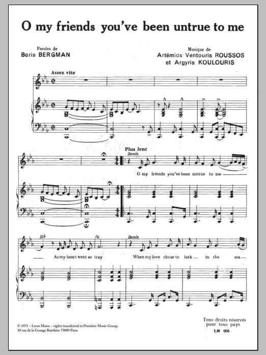 A Koulouris O My Friends You've Been Untrue To Me Sheet Music Notes & Chords for Piano & Vocal - Download or Print PDF