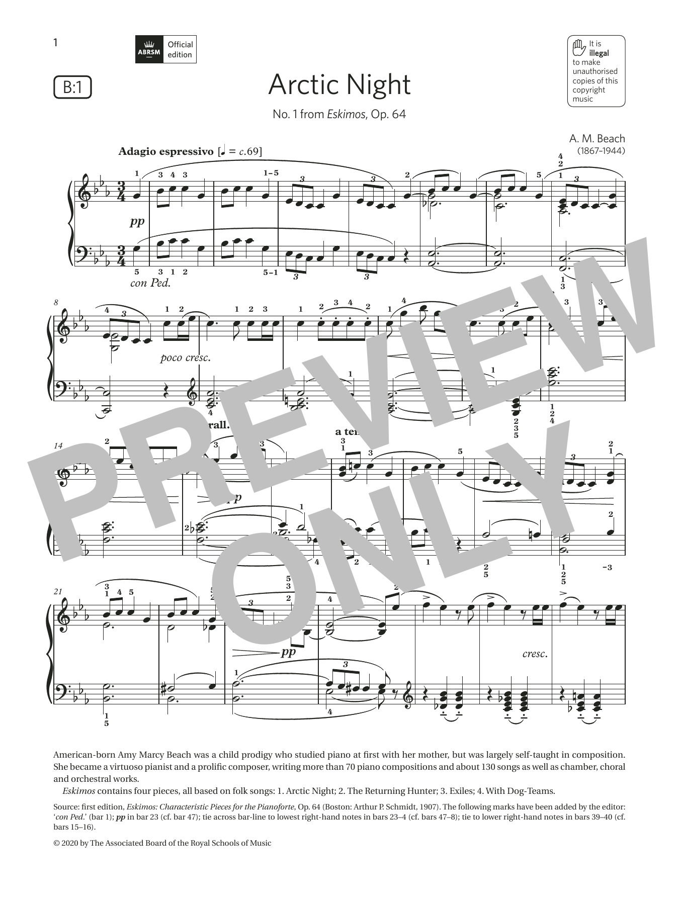 A. M. Beach Arctic Night (Grade 5, list B1, from the ABRSM Piano Syllabus 2021 & 2022) Sheet Music Notes & Chords for Piano Solo - Download or Print PDF