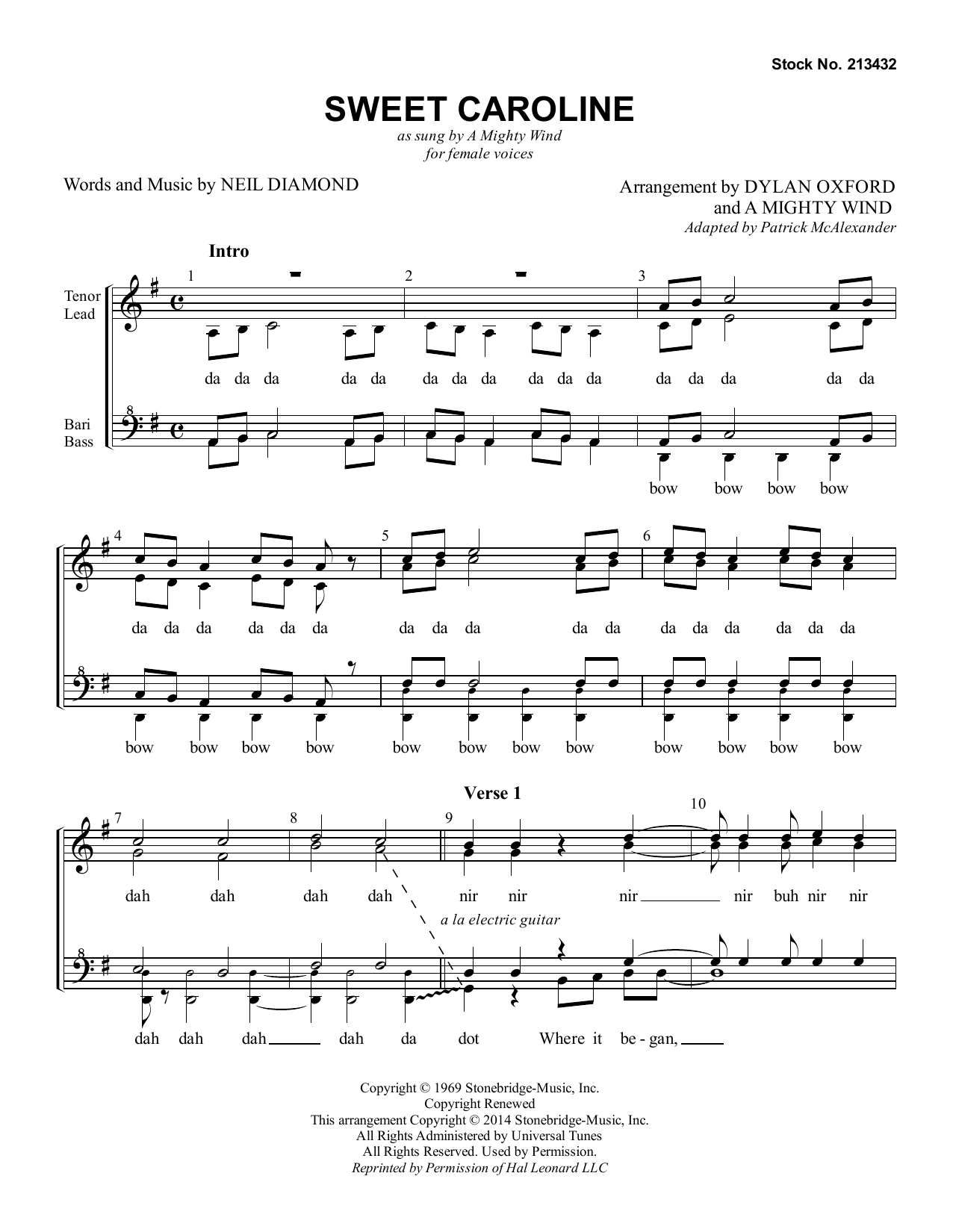 A Mighty Wind Sweet Caroline (arr. Dylan Oxford & A Mighty Wind) Sheet Music Notes & Chords for SSAA Choir - Download or Print PDF