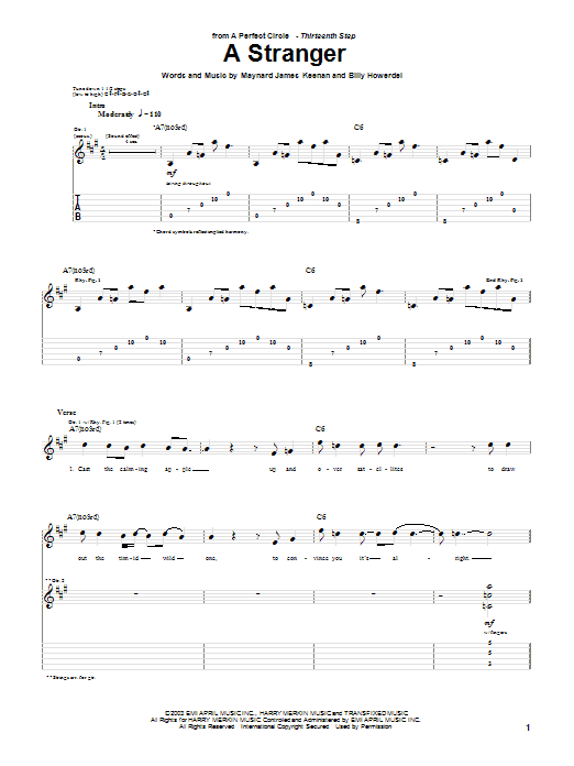 A Perfect Circle A Stranger Sheet Music Notes & Chords for Guitar Tab - Download or Print PDF