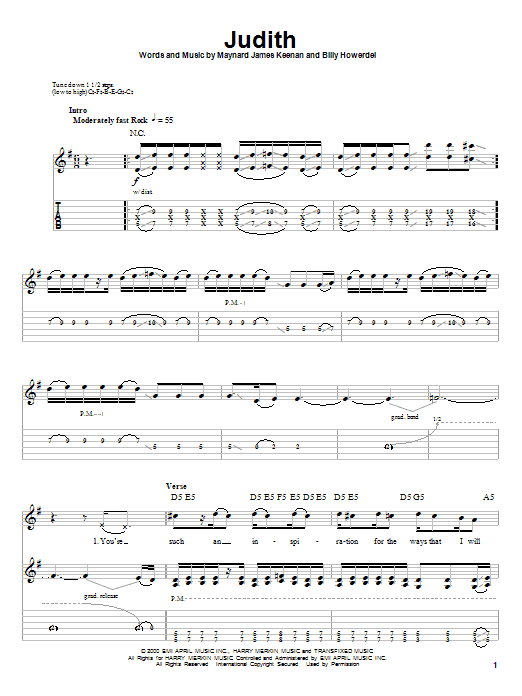 A Perfect Circle Judith Sheet Music Notes & Chords for Guitar Tab Play-Along - Download or Print PDF