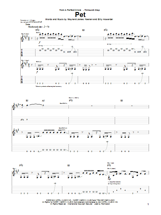 A Perfect Circle Pet Sheet Music Notes & Chords for Guitar Tab - Download or Print PDF