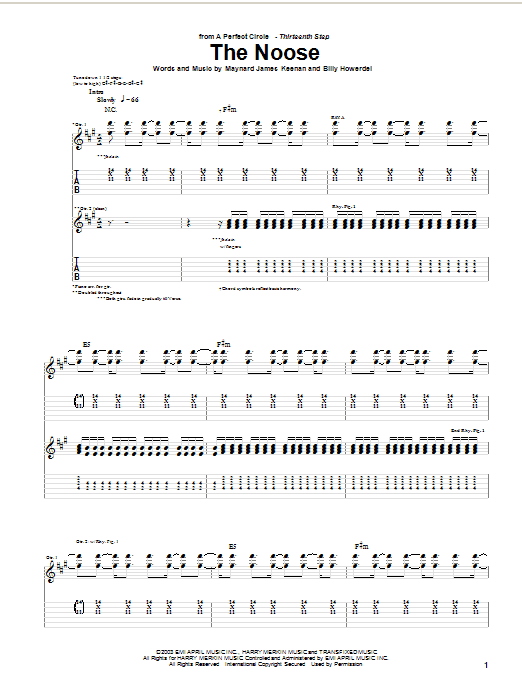 A Perfect Circle The Noose Sheet Music Notes & Chords for Guitar Tab - Download or Print PDF