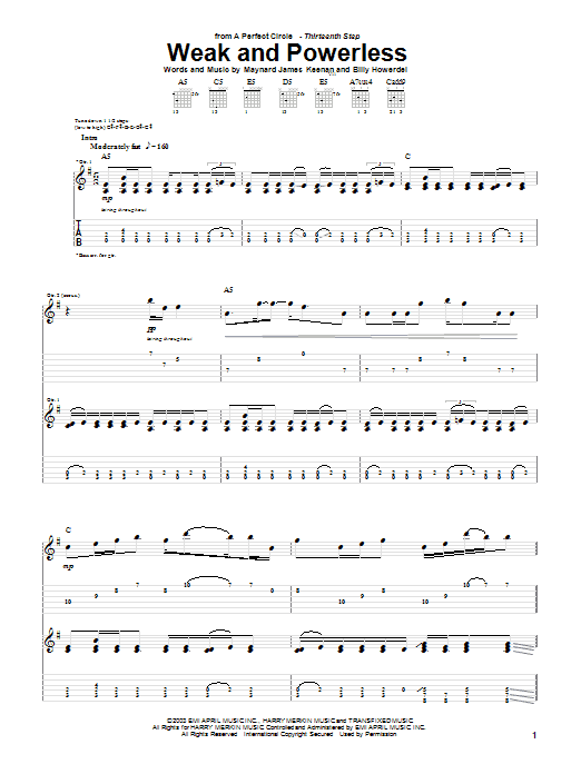 A Perfect Circle Weak And Powerless Sheet Music Notes & Chords for Guitar Tab - Download or Print PDF