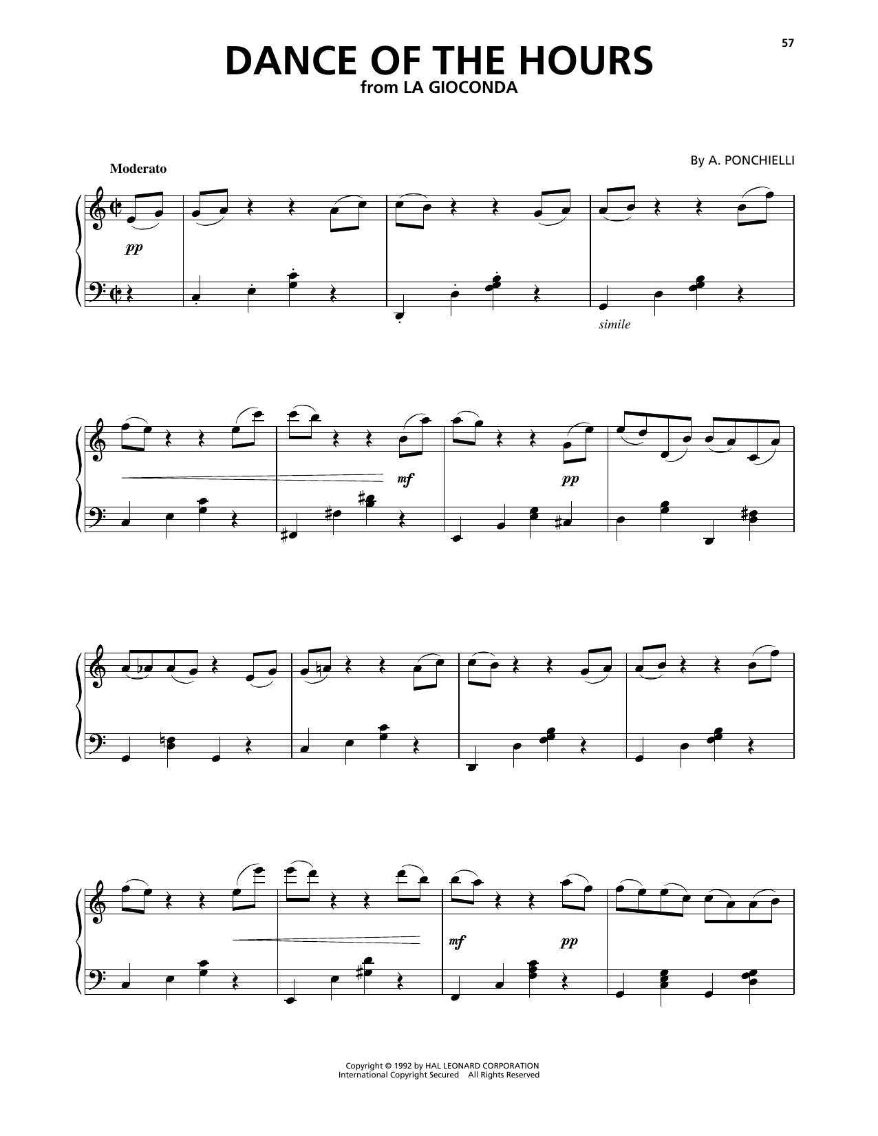 A. Ponchielli Dance Of The Hours (from La Gioconda) Sheet Music Notes & Chords for Piano Solo - Download or Print PDF
