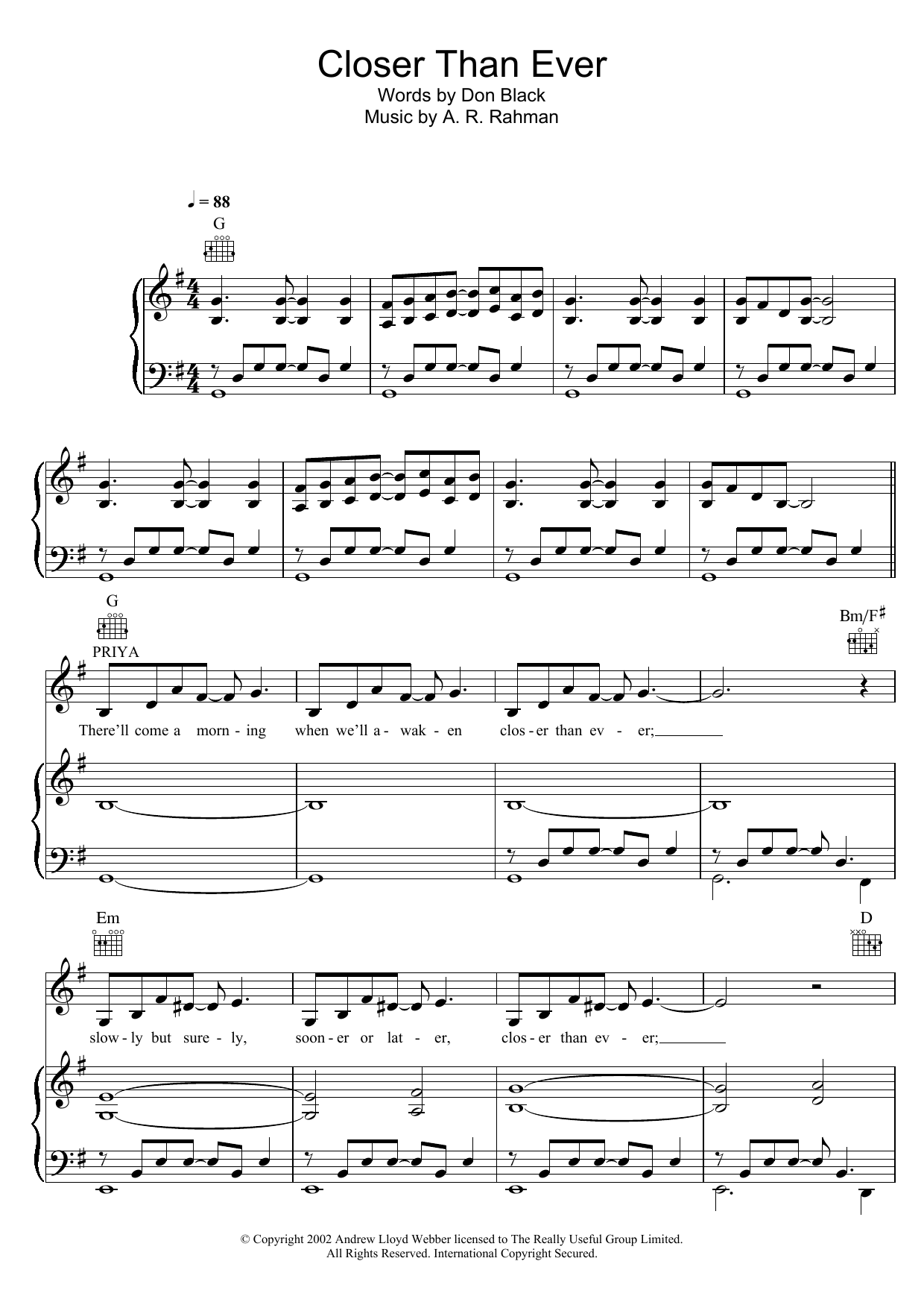 A. R. Rahman Closer Than Ever Sheet Music Notes & Chords for Piano, Vocal & Guitar - Download or Print PDF