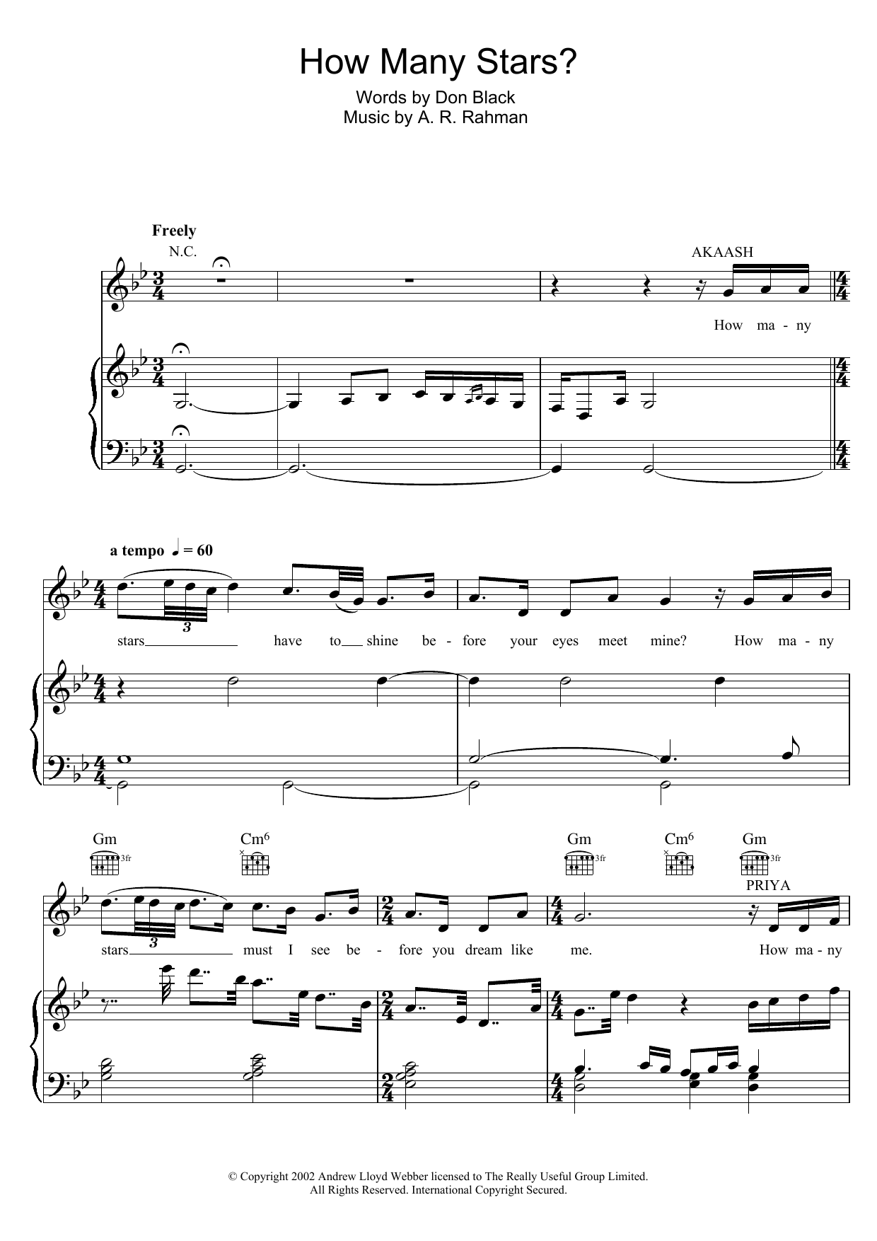 A. R. Rahman How Many Stars? Sheet Music Notes & Chords for Piano, Vocal & Guitar - Download or Print PDF