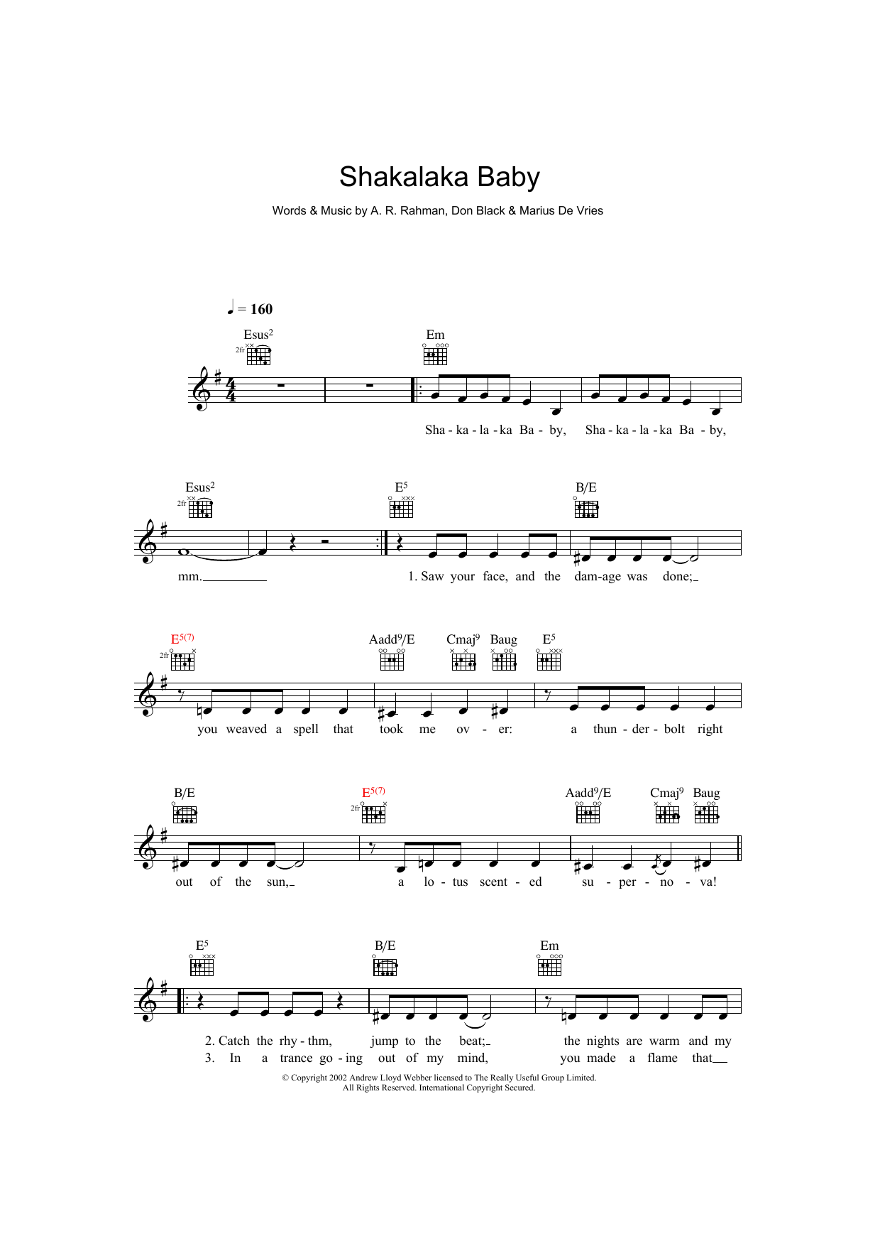 A. R. Rahman Shakalaka Baby (from Bombay Dreams) Sheet Music Notes & Chords for Melody Line, Lyrics & Chords - Download or Print PDF