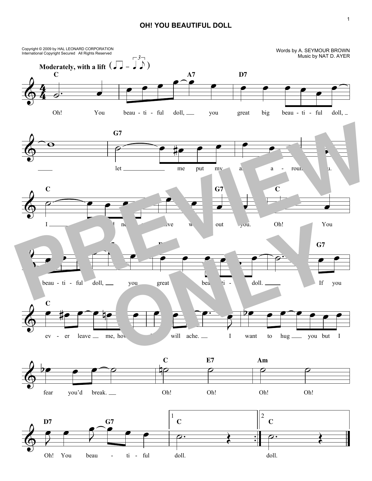 A. Seymour Brown Oh, You Beautiful Doll Sheet Music Notes & Chords for Melody Line, Lyrics & Chords - Download or Print PDF