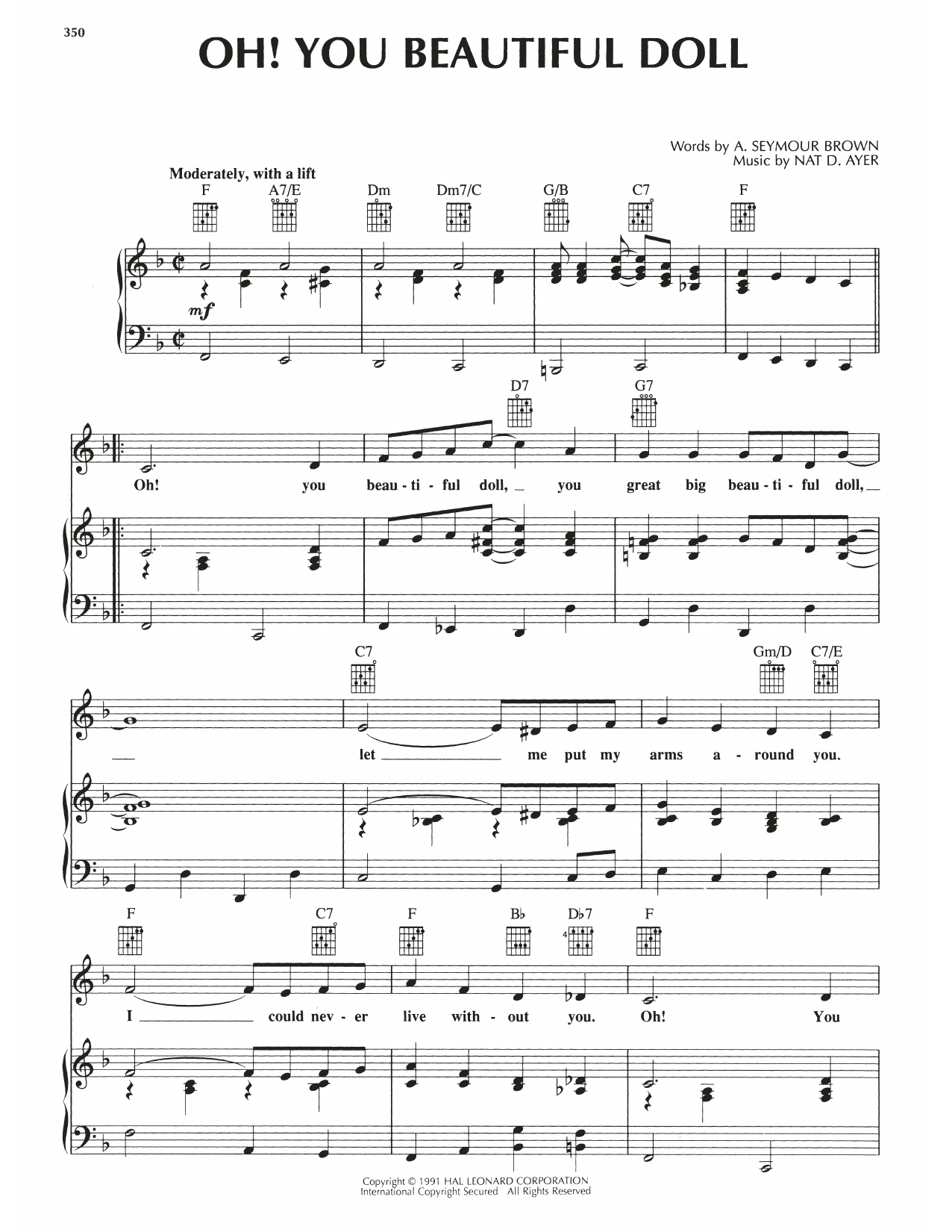 A. Seymour Brown Oh! You Beautiful Doll Sheet Music Notes & Chords for Piano, Vocal & Guitar Chords (Right-Hand Melody) - Download or Print PDF